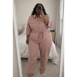 L'Atiste by Amy Pink Utility‎ Denim Jumpsuit Belted Zip Front Plus Size 1X